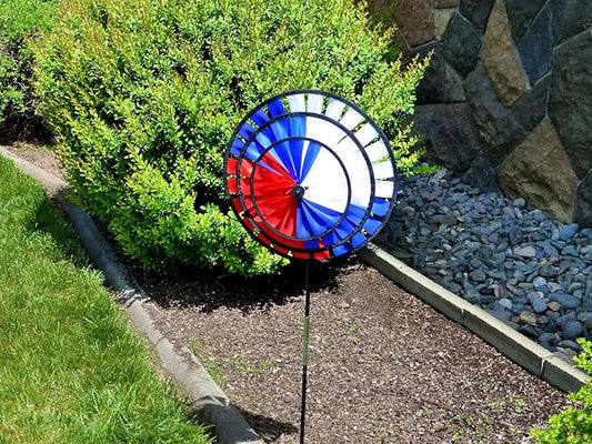 In the Breeze 14-Inch Triple Patriotic Wheel Spinner, Outdoor Ground Décor, 2847