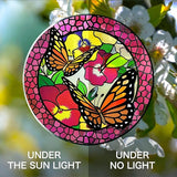 Hanway Suncatcher in Colorful Stained Glass 12" Dia - Genuine Brightly Colored Glass, Protective Metal Edge, Ready to Use Hanging Chain, for Window, Garden (Butterfly 2)