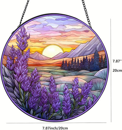 Suncatcher Lavender Stained Glass Suncatchers Stained Glass Ornament for Home Decor Indoor Wall Art Gift for Mother Women Friends (Lavender, M)