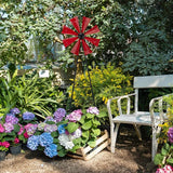 Glitzhome Wind Spinners Outdoor Windmill, 44 Inch Red Metal Wind Spinner Yard Stake with Hand Painted Glossy Finish, Outdoor Garden Lawn Patio Flowerbed Decor