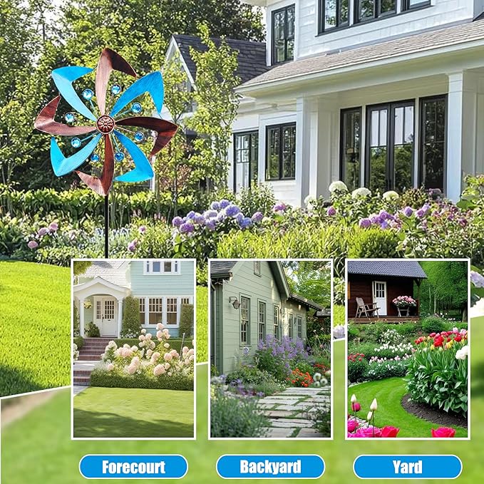 Wind Spinners Outdoor, 10 inch Wind Sculptures & Spinners, Metal Kinetic Wind Spinner, Decorative Pinwheels Large Wind Spinners for Yard and Garden Decor, Blue