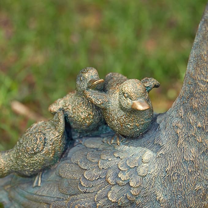 Glitzhome Bronze Duck Garden Statue, 15" H Faux Family of 4 with Mother and Three Babies, Hand-Painted Resin & Stone Outdoor Decor for Yard, Patio, Spring Landscape