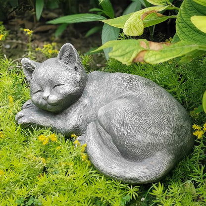 GENUINQ Garden Sleeping Cat Memorial Stone Cat Grave Marker Remembrance Kitten Statues for Garden,Patio,Lawn,Grave Decor Pet Sympathy Gift