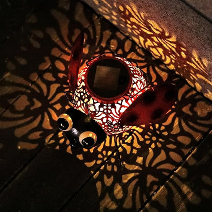 Teaeeno Ladybug Solar Lantern Pattern Light, Hanging Waterproof LED Solar Lights Outdoor Decorative,Sun-Powered Tabletop Lanterns,Metal Solar-Powered Lantern Outdoor
