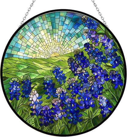 Customized Bluebonnets Suncatcher Stained Glass Window Hangings Sun Catchers Colorful Ornament Gifts for Women Mom Wife Christmas Halloween Housewarming