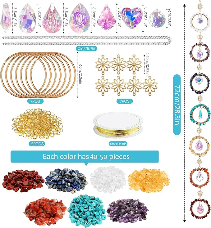 7 Chakra Sun Catcher Kit for Adults DIY Crystal Ornaments Prism Hanging Decorative Suncatcher with Crystals Sun Catchers Making Supplies Kit Art and Crafts Decor for Home Gifts