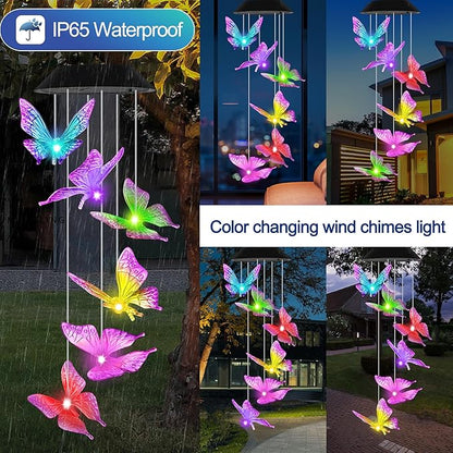 Purple Butterfly Solar Wind Chimes Outdoor Color Changing Solar Lights Garden Decor Best Gifts for Mom Decorations Mobile Windchimes Unique Chiristmas Gifts