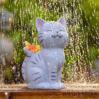 Solar Garden Statue Cat with Glowing LED Butterfly, Waterproof Resin Outdoor Decor Light, Whimsical Yard Art for Patio Balcony Porch, for Mom Women Friends