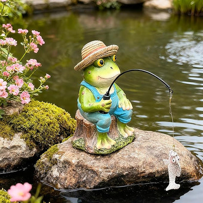 Teaeeno Funny Frog Statue Garden Statue,Frog Fisher for Garden Pond Decor,Pond Accessories Decor,Poolside Statues,Perfect for Garden Pond,Lakefront,Forg Decor Outdoor(Green)