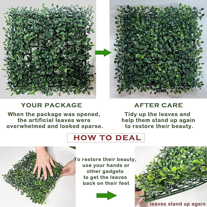 Bybeton Artificial Grass Wall Panel,10"x 10"(12Pcs) Boxwood Faux Green Wall Panels for Interior Wall, Backdrop Wall,Garden Wall and Indoor Outdoor Plant Wall Decor
