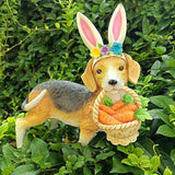 Cynkeyee Dog Garden Statue Decoration - Cute Puppy Beagle Statues with Bunny Ears Carrot Basket Figurines for Tabletop Self Floor Indoor Decor 11.5x4x10.5 inch