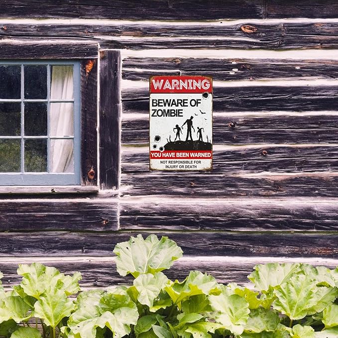 Funny Dark Humor Beware Warning Sign, No Soliciting Wall Decor, Beware of Zombie, Yard Garden Plaque Outdoor for Home Fence 8 X 12 Inches