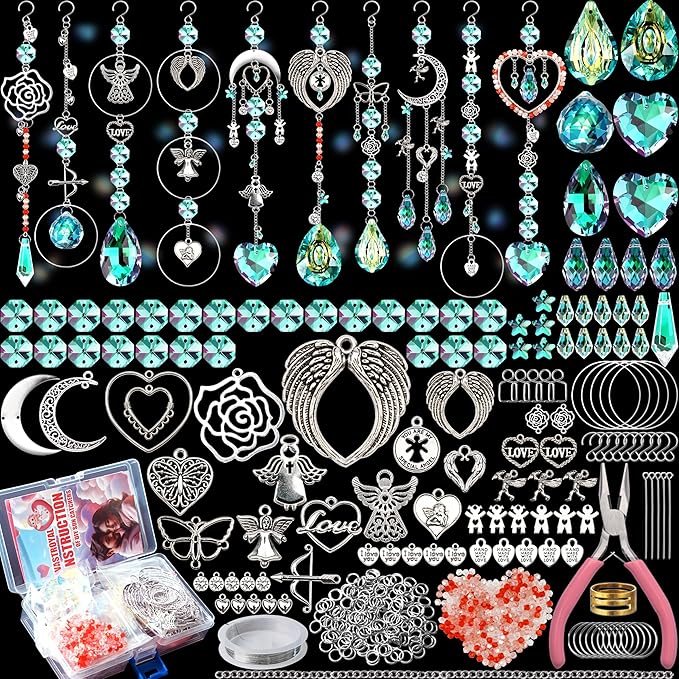 WASTROYAL 10 Sets DIY Suncatcher Kits 500PCS Sun Catchers Craft Kits Heart Suncatcher Ornaments DIY Sun Catchers Kit for Adults Home Wedding Garden Decor Favors Gift for Lover (Love Shape)