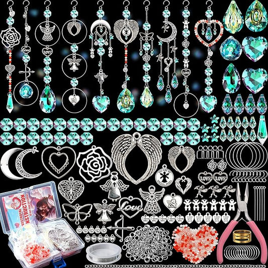 WASTROYAL 10 Sets DIY Suncatcher Kits 500PCS Sun Catchers Craft Kits Heart Suncatcher Ornaments DIY Sun Catchers Kit for Adults Home Wedding Garden Decor Favors Gift for Lover (Love Shape)