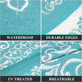 Pauwer Waterproof Outdoor Rug 8ft, Reversible Plastic Straw Patio Camping Rug, Indoor Outdoor RV Mat Carpet for Deck, Camper, Porch, Balcony, Backyard, Picnic, Floral Teal