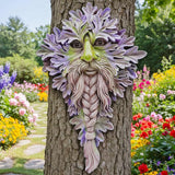 7.9" Real Tree Face Hugger Statue, Garden Whimsical Resin Statues with Foliage Features, Outdoor Fairy Elve Accent Yard Art, Halloween Trees Decorations Outdoor Wall Mounted Statue