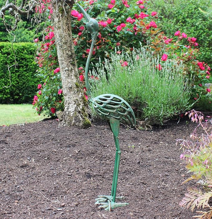 Seraphic Cast Iron Metal Crane/Heron Bird Garden Art Sculptures Statues for Indoor or Outdoor Lawn Decor, Antique Green, Set of 2