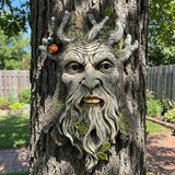 10" Whimsical Tree Face Sculpture, Garden Peeker Statue, Outdoor Trunk Tree Huggers Art, Landscape Accent Ornament, Hanging Fairy Elve Figurine for Yard Art, Trees Decor Wall Mounted Statues
