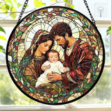 7.8 Inch Stained Glass Window Hanging Baby Jesus and The Holy Mother Mary Family Sun Catcher Indoor Window Door Wall Yard Home Decor Colorful Glass Panel Suncatcher Religious Christian Gifts for Women
