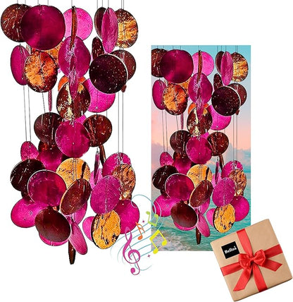 Bellaa Wind Chimes for Outside Capiz Sea Glass Shells 27 inch Outdoor Windchimes Home Garden Patio Yard Lawn Unique Gifts Mom Grandma (Y Pink Round)
