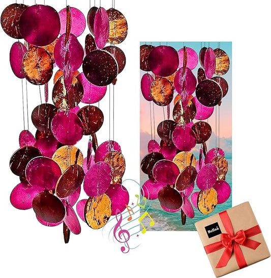 Bellaa Wind Chimes for Outside Capiz Sea Glass Shells 27 inch Outdoor Windchimes Home Garden Patio Yard Lawn Unique Gifts Mom Grandma (Y Pink Round)