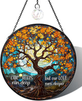 Tree of Life Stained Glass Window Hanging Family Tree Suncatcher for Door Home Decor Desk Decorations Gifts for Women (Glass-Roots Deep, 7.8x7.8 in)