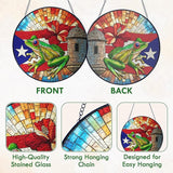 FLAGWIX Puerto Rico Gifts - Stained Glass Window Hanging 8 in for Home Garden Decor - Puerto Rican Gifts for Women Men, Coqui Sun Catchers Indoor Window, House Warming Gift for Mom Dad Friend