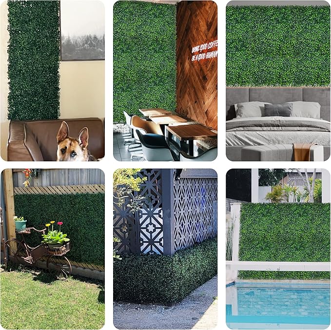 Artificial Boxwood Panels,20"x 20"(24P) 4-Layer Leaf UV-Protected Grass Wall Backdrop Panels for Outdoor, Indoor, Garden&Fence Covering Privacy, Backyard and Decor