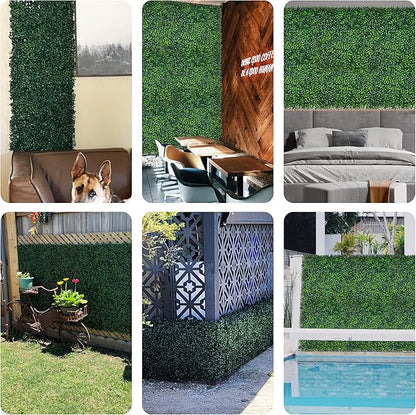 Artificial Boxwood Panels,20"x 20"(24P) 4-Layer Leaf UV-Protected Grass Wall Backdrop Panels for Outdoor, Indoor, Garden&Fence Covering Privacy, Backyard and Decor