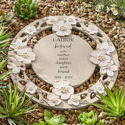 Let's Make Memories Personalized Memorial Garden Stone - Loved by All - Floral - Sympathy