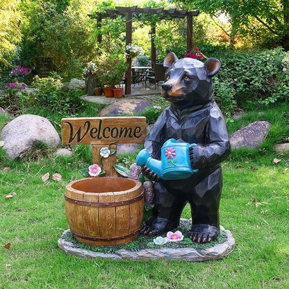 Black Bear Garden Statue Planter, Waterproof Outdoor Resin Animal Flower Pot, Yard Lawn Patio Decor, Front Porch Ornament Housewarming Gift(Black Bear Holding Watering Can)