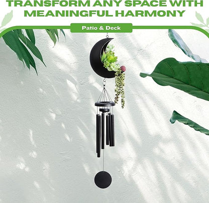 Premium Moon Wind Chimes for Outside – Deep Tone Sympathy & Memorial Wind Chime Gift for Loss of a Loved One, Outdoor Garden Patio Décor (Black)