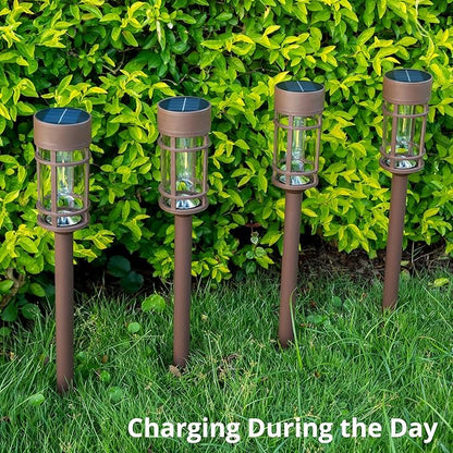 ILANCK Solar Pathway Lights Outdoor Solar Lights 8 Pack Metal & Glass Design - Waterproof Auto On/Off Bright Long-Lasting Garden Landscape Lighting Walkway Driveway