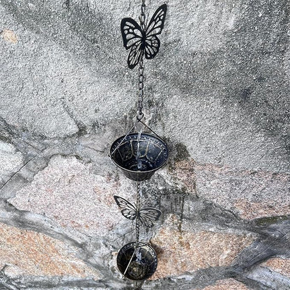 8.5FT Rain Chains for Gutters Downspouts, Butterfly and Cup Rain Gutter Chain, Functional and Decorative Replacement Rainchains for Downspout, Metal Rain Catcher Chimes for Outside, Vintage Copper