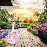 FuWeave Spring Goose Outfit Flower Porch Goose Clothes for 23" Large Statue Outdoor Patio Yard Lawn Art Decoration(Pink Floral,23 inch)