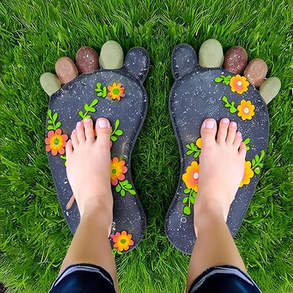 Stepping Stones Garden Decorative Stones for Patio, Deck, Garden or Sidewalk Home Decor Footprint Shaped Stepping Stones Set of 2 （Dark Grey）