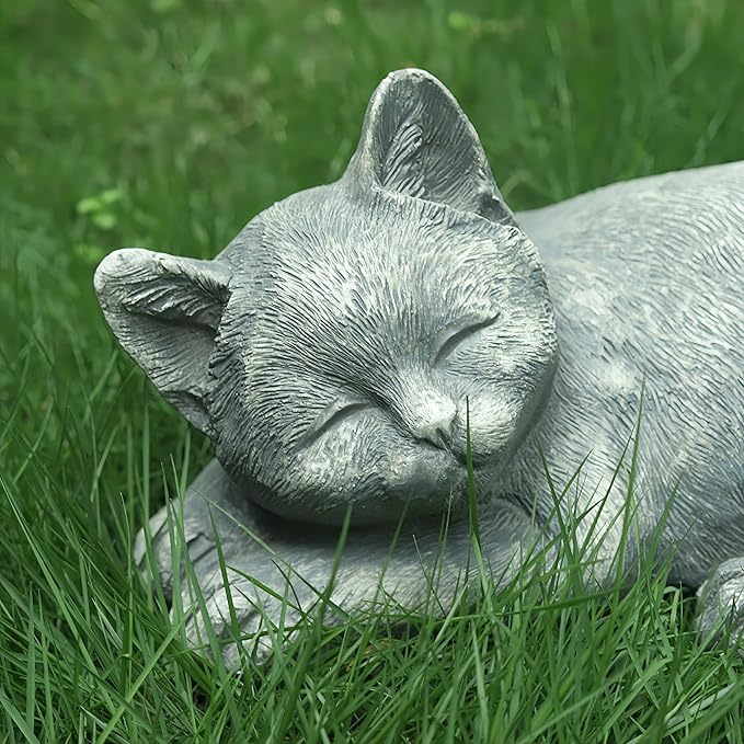 GENUINQ Garden Sleeping Cat Memorial Stone Cat Grave Marker Remembrance Kitten Statues for Garden,Patio,Lawn,Grave Decor Pet Sympathy Gift