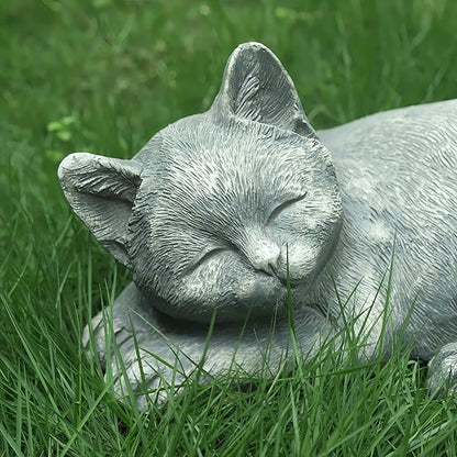 GENUINQ Garden Sleeping Cat Memorial Stone Cat Grave Marker Remembrance Kitten Statues for Garden,Patio,Lawn,Grave Decor Pet Sympathy Gift