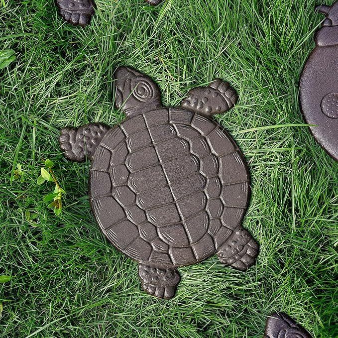 Sungmor Cast Iron Turtle Stepping Stones, Sturdy Metal Stepping Mat for Front Door, Outdoor Walkway Decorative Statue, Garden Path Pavers for Yard Lawn Landscaping