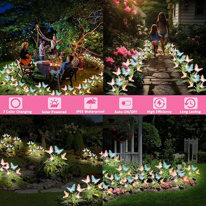 Weepong Solar Garden Lights 4 Pack Waterproof Decorative Solar Lights Outdoor with Glowing Stems,7-Color Changing ‎Fiber Optic Butterfly Light for Outside Yard Lawn Garden Decor, Gifts for Women