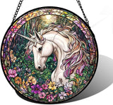 DASTOLL Stained Glass Window Hanging, Unicorn Flowers Suncatcher for Doors Home Sun Catchers Decoration and Christmas, Mother's Day Birthday Gifts for Women, Men, and Mom 7.8 in