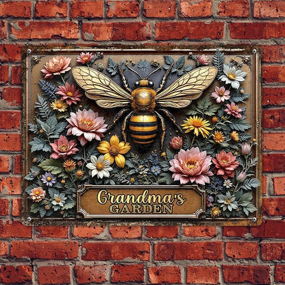 Personalized Metal Signs with Name Made in USA Custom Bee Garden Sign Vintage Decorative Metal Print for Wall Decor Customized Home Garden Ideas Gifts Artwork Prints for Yard Ourdoor