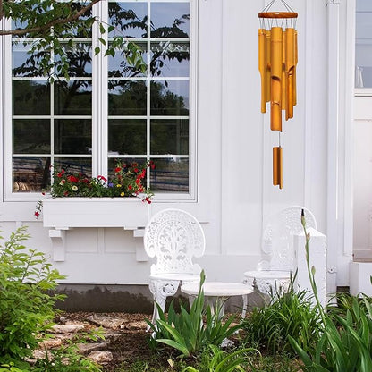 Bamboo Wind Chimes 30" 6 Pipes, Handcrafted Wooden Wind Chime Bring a Unique and Soothing Melody, Create a Zen Atmosphere for Outdoor Indoor Decor, for Sympathy, Memorial