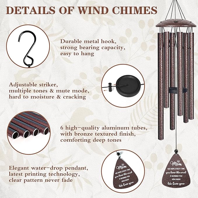 Mothers Day Gifts for Mom, 32" Bronze Wind Chimes, Mom's Birthday Gifts from Daughter Son, Mother in Law Gift, Best Mom Ever Gift for Mother's Day Birthday Christmas, Home Decor