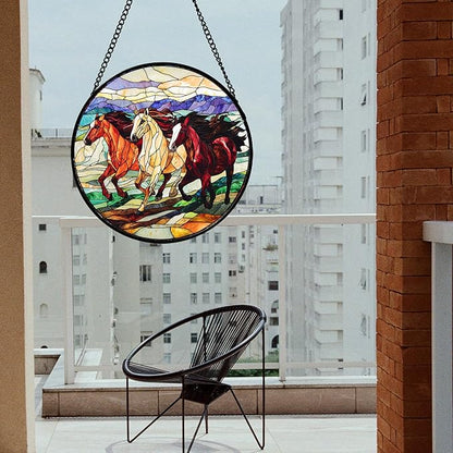 DASTOLL Stained Glass Window Hanging, Colorful Landscape Running Horse Suncatcher for Doors Window Home Sun Catchers Decoration Mother's Day Birthday Gifts for Women, Men, and Mom 7.8x7.8 in