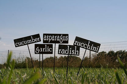 Classic Metal Garden Markers 19 Inches Tall (Custom Text, Naturally Rusted)