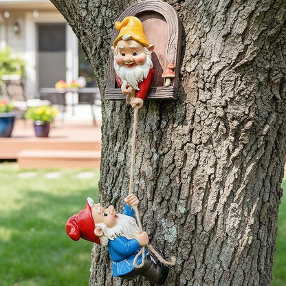 Real Gnome Statue, Garden Climbing Elves Sculpture, Outdoor Fairy Door Figurines, Fairy Hanging Decor, Tree Hugger Perfect for Garden Lovers Lawn, Patio,Yard Decor,Tree Peeker (2Pcs)