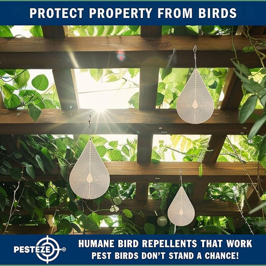 PESTEZE USA Water Droplet Wind Spinner, 4×9.25 Stainless Steel Highly Reflective Outdoor Hanging Spinner for Bird Deterrent, Garden & Yard Decor, Resistant Metal Art with 360° Wind Motion Easy Install