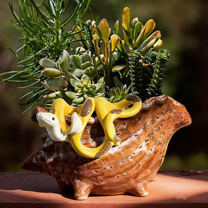 HUFAND Banana Snake Figurine Plant Pot Hugger Resin Miniature Hanging Realistic Banana Snake Statues Plant Decorations Gifts for Outdoor Home Garden Fence Balcony Patio Lawn Yard Ornaments