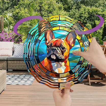 French Bulldog Wind Spinner Pet Dog Memorial Gifts, Vibrant 3D Kinetic Metal Hanging Outdoor Garden Decor, Frenchie Gifts for Dog Lovers, 8" Wind Sculptures for Patio, Porch, Yard Art (Frenchie 5)